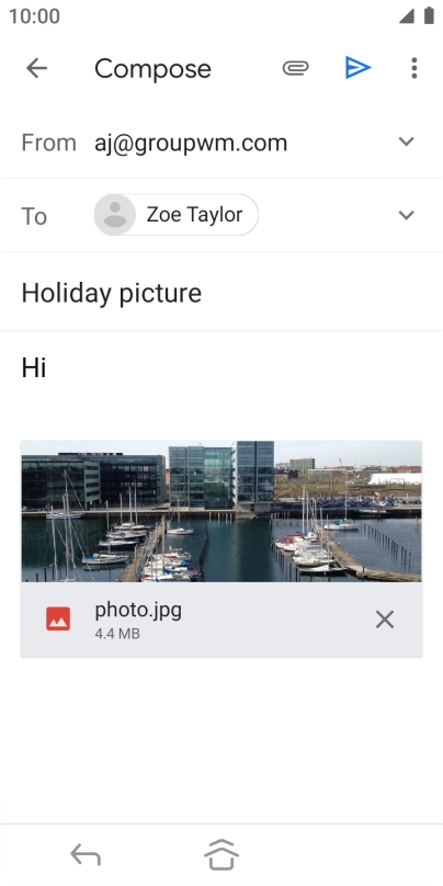 Press the send icon when you've finished your email.