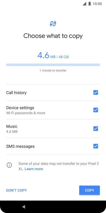Press the field next to the required data types.