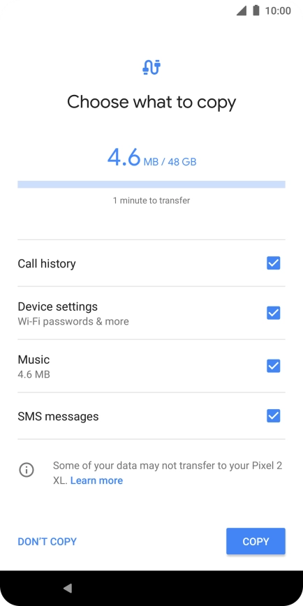 Press the field next to the required data types.