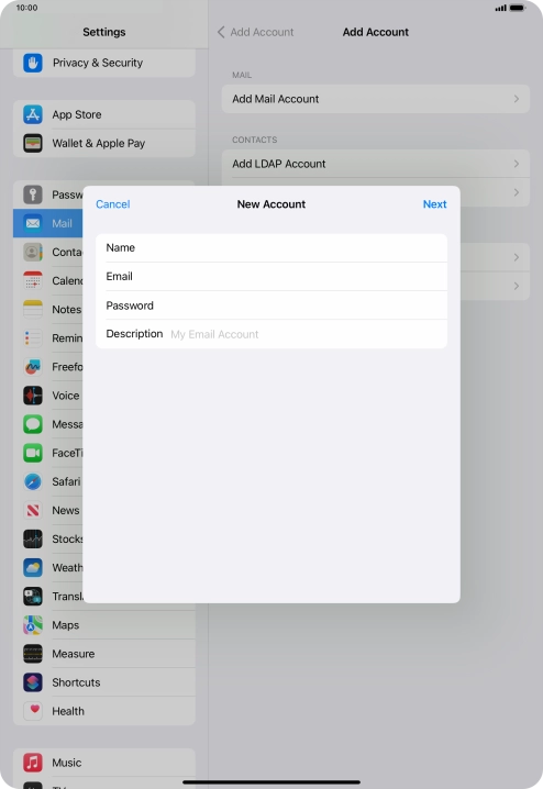 Press Password and key in the password for your email account.