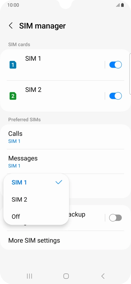 Press the required setting.
