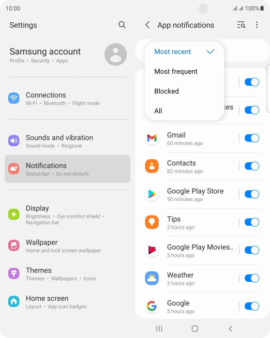 Press the required setting.