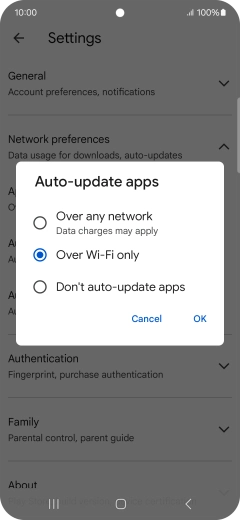 To turn on automatic update of apps using mobile network, press Over any network.