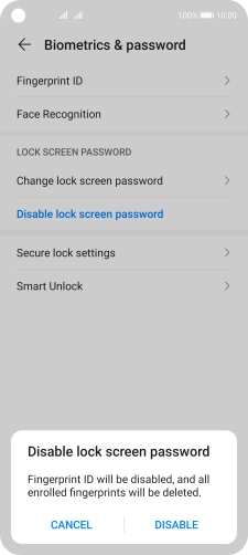 Key in the additional phone lock code you created earlier and press DISABLE.