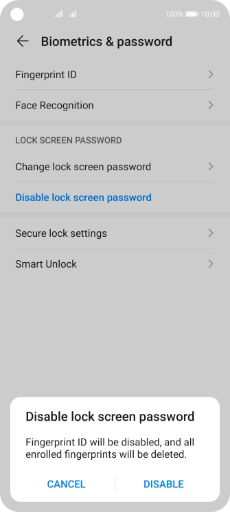 Key in the additional phone lock code you created earlier and press DISABLE.