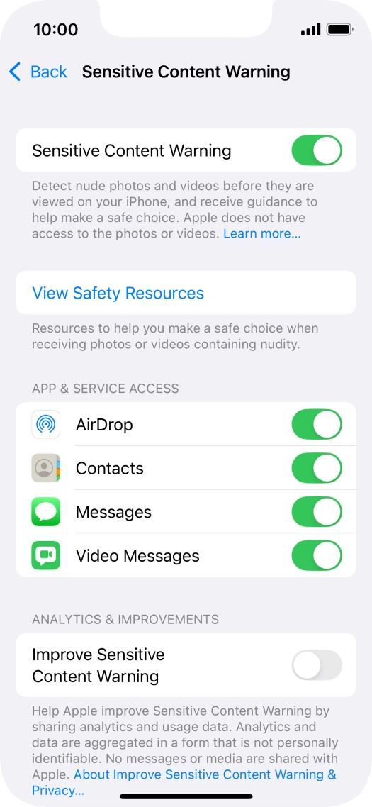 Press the indicators next to the required applications to turn the function on or off.