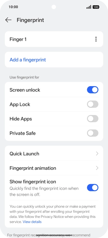 Press the required setting.