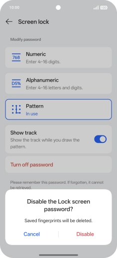 Press Disable and key in the additional phone lock code you created earlier.