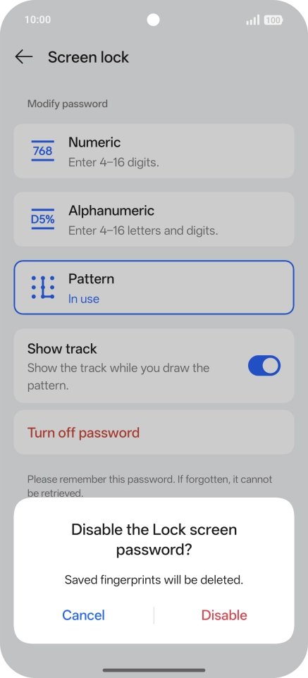 Press Disable and key in the additional phone lock code you created earlier.