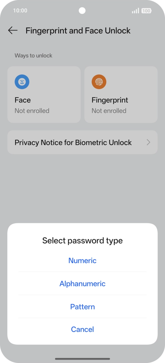 Press the required phone lock code.