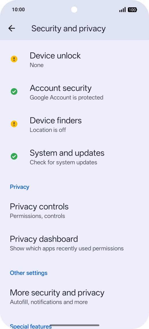 Press More security and privacy.