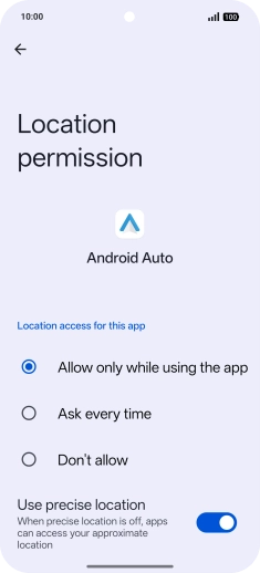 Press the required setting.
