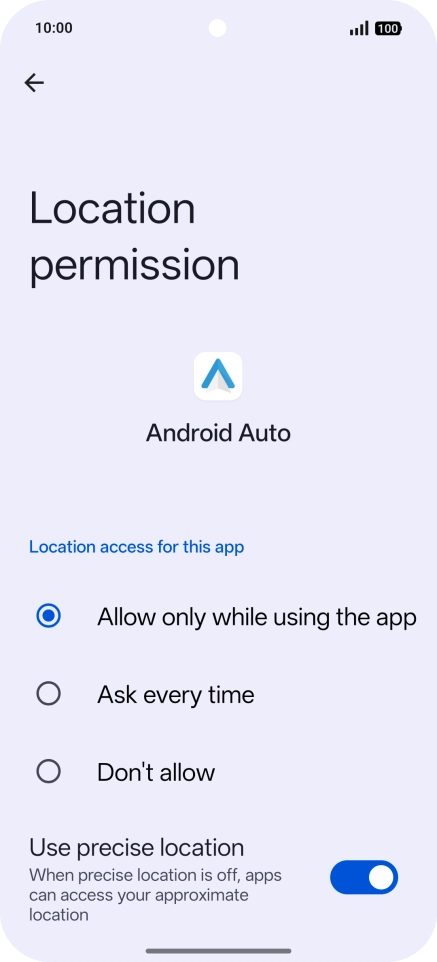 Press the required setting.
