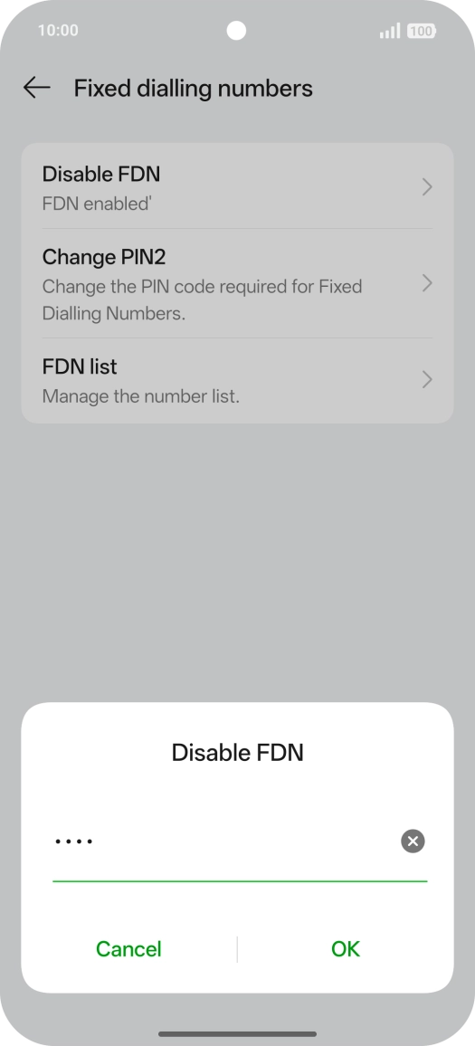 Key in your PIN2 and press OK. The default PIN2 is 0000.