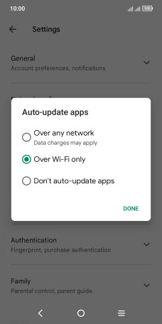 To turn on automatic update of apps using mobile network, press Over any network.