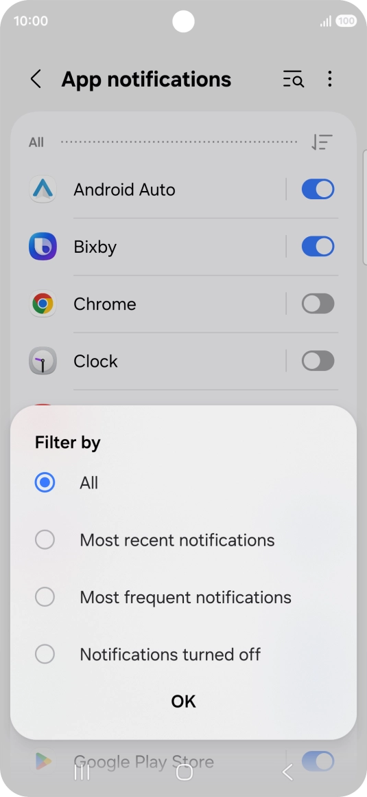 Press the required setting.