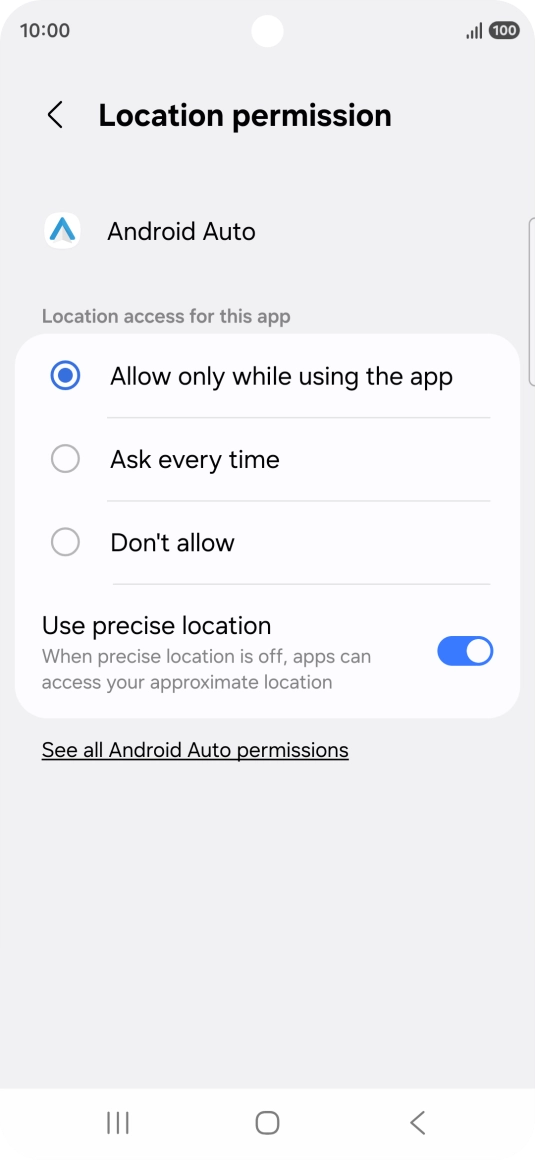 Press the required setting.