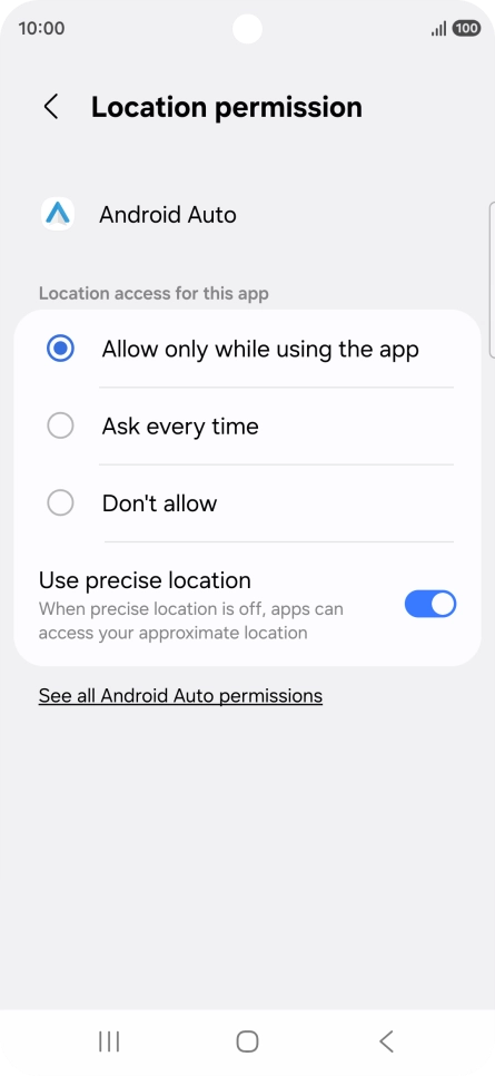 Press the required setting.