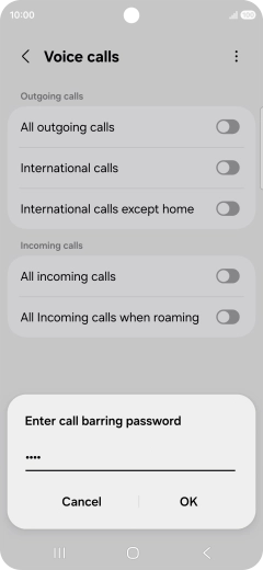 Key in your barring password and press OK.