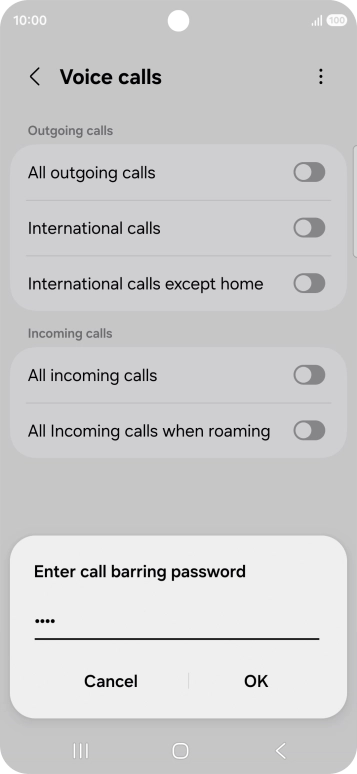 Key in your barring password and press OK.