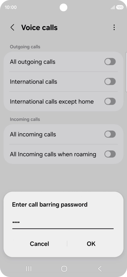 Key in your barring password and press OK.