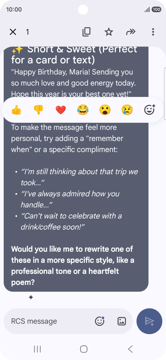 Press and hold the text suggestion from Gemini. Follow the instructions on the screen to use the text suggestion.