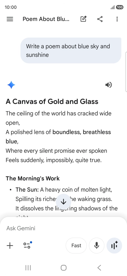 You can ask Gemini to generate a text based on your description.
