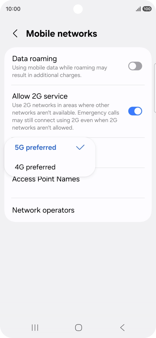Press the required network mode.