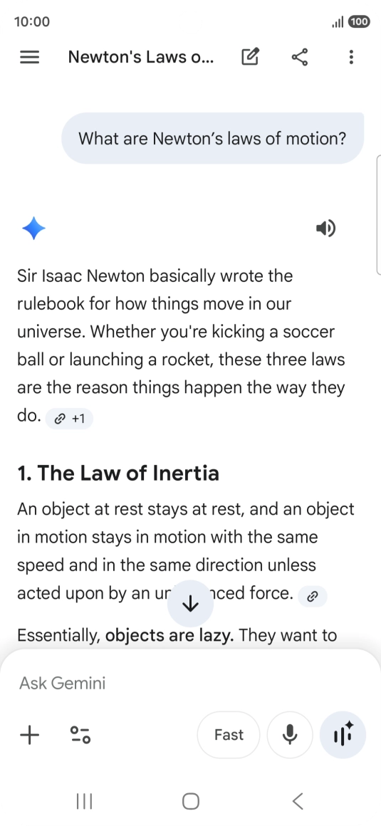 Transcription of the conversation with Gemini Live is now displayed.