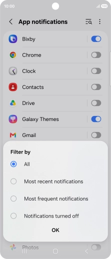 Press the required setting.