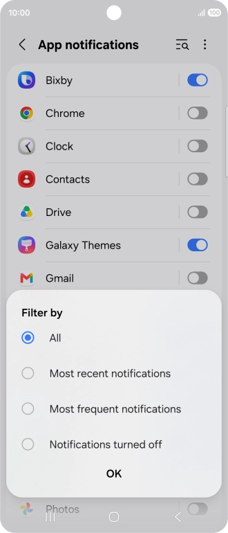 Press the required setting.
