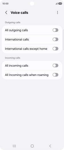 Press the indicator next to the required barring type to turn the function on or off.