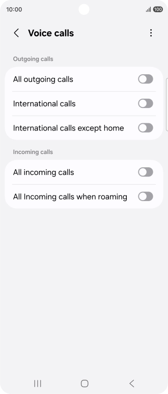 Press the indicator next to the required barring type to turn the function on or off.