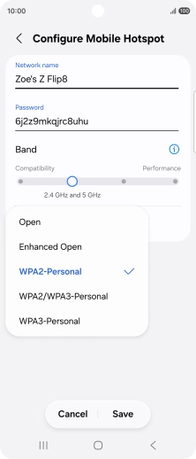 Press WPA3-Personal to password protect your Wi-Fi hotspot.