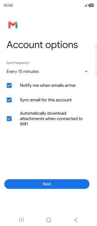 If this screen is displayed, you email account has been recognised and set up automatically. Follow the instructions on the screen to key in more information and finish setting up your phone.