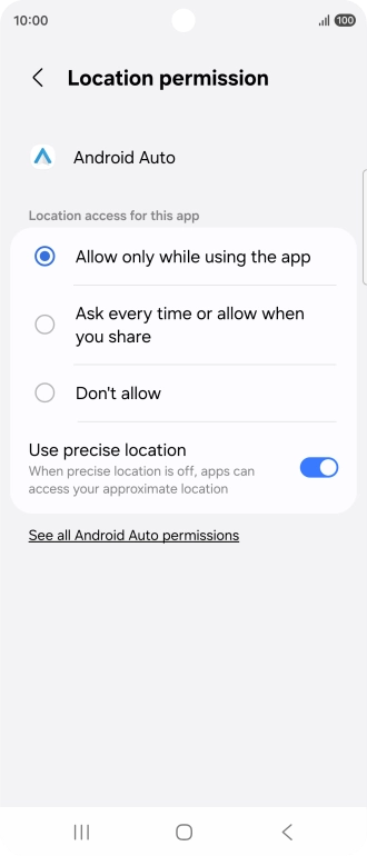 Press the required setting.