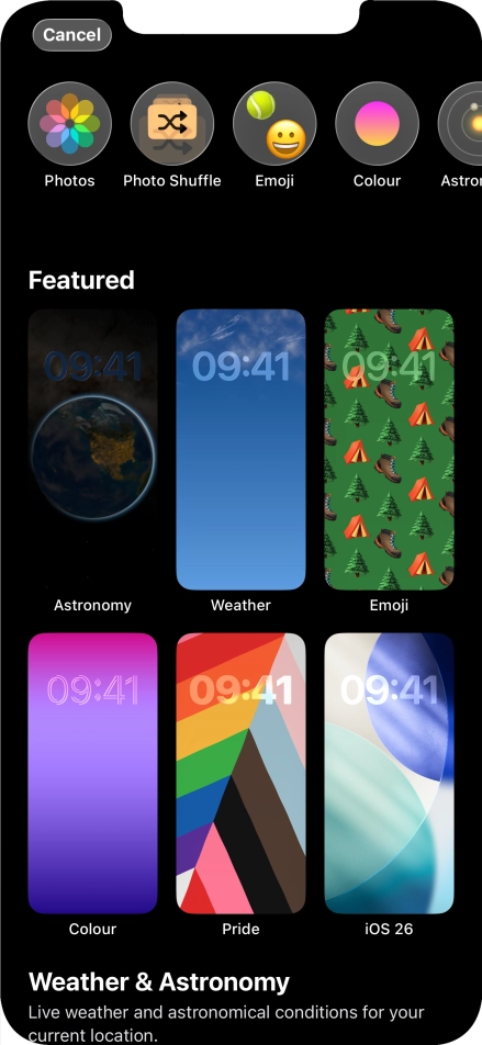 Press the required category and follow the instructions on the screen to select the required background image.