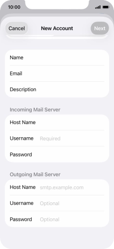 Press Username and key in the username for your email account.