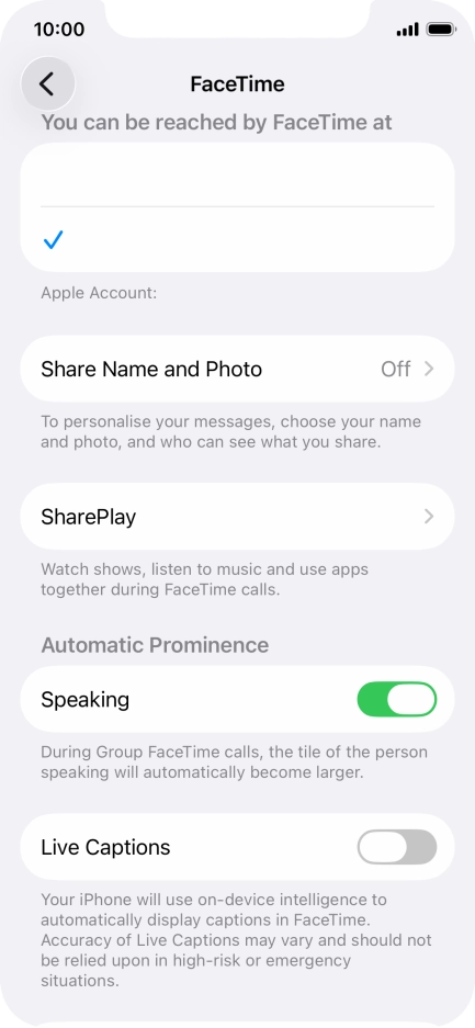 Press the required setting below 