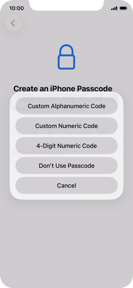 Follow the instructions on the screen to turn on use of phone lock code or press Don't Use Passcode.
