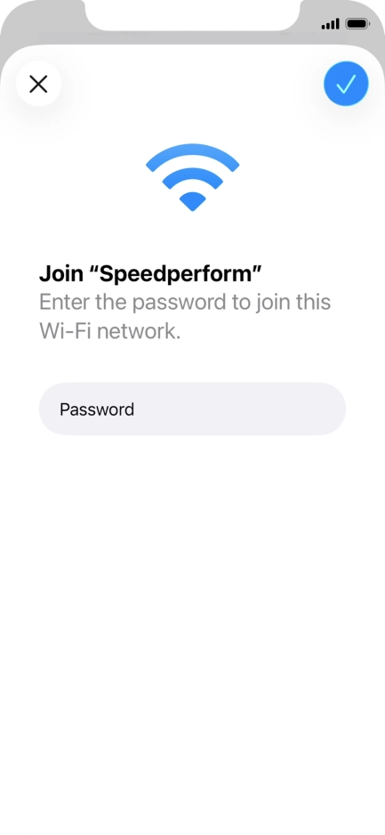Key in the password for the Wi-Fi network and press the confirm icon.