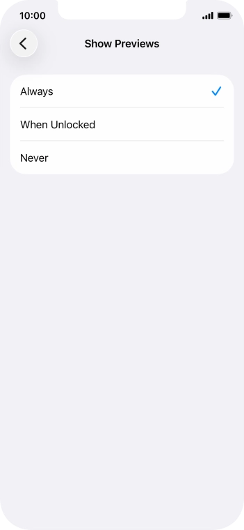 To select notification preview on the lock screen, press Always.