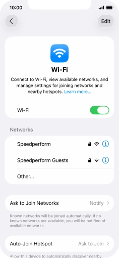 Press the required Wi-Fi network and key in the password for the Wi-Fi network.