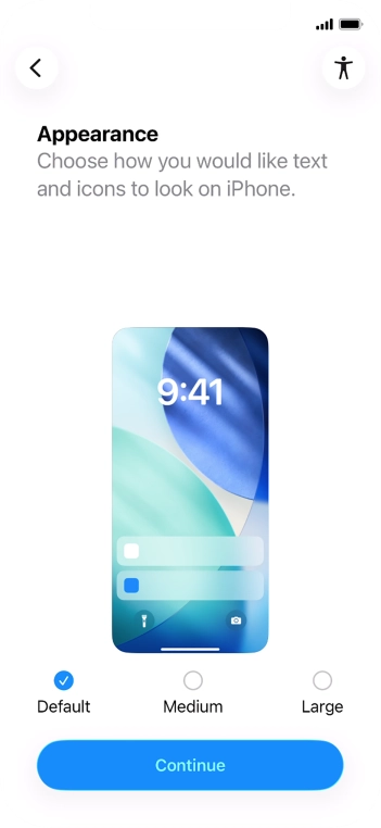 Select the required text and icon size on your phone and press Continue.