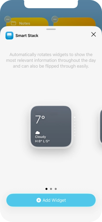Slide your finger right or left on the screen to select the required widget size.