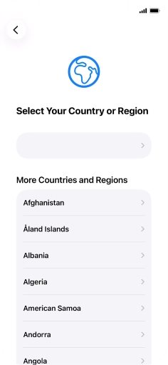 Press the required country or area.