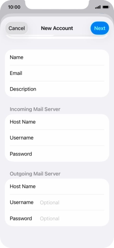 Press Username and key in the username for your email account.