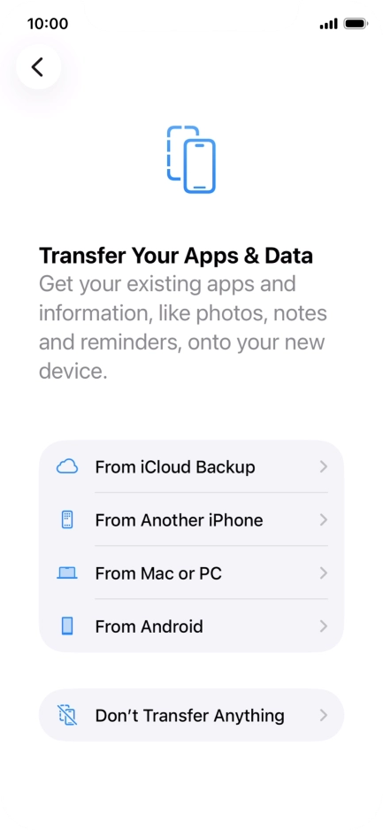 You can transfer content from an Android phone when your phone is activated for the first time and after a factory reset. When this screen is displayed, your phone is ready to transfer content from an Android phone.