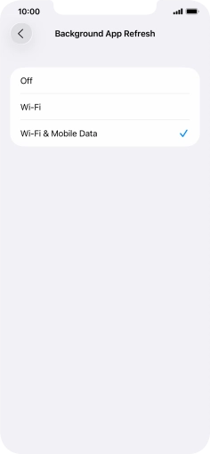 To turn off background refresh of apps, press Off.