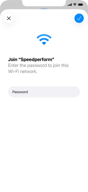 Key in the password for the Wi-Fi network and press the confirm icon.